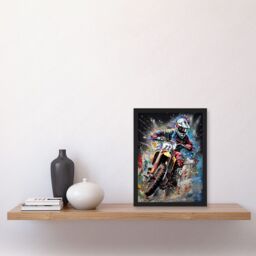 Artery8 Motocross Race Action Shot Extreme Sport Painting Artwork Framed Wall Art Print A4 in Black - thumbnail 2