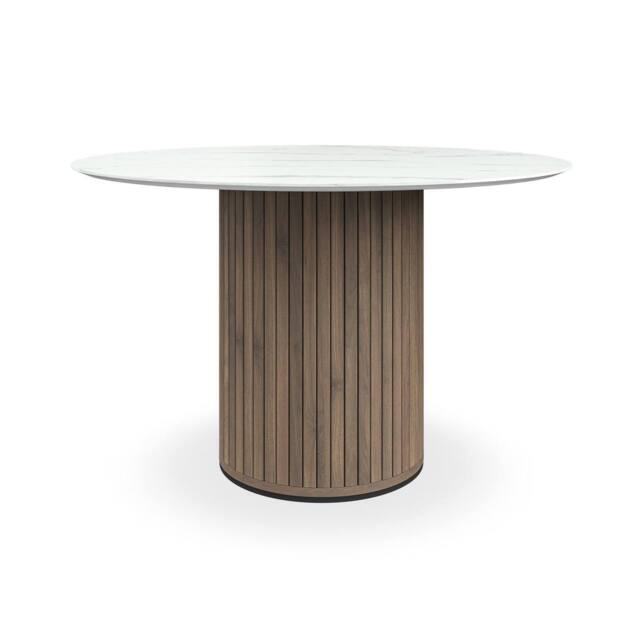 More4Homes Arlo Round Dining Table w Walnut Legs in White - image 1
