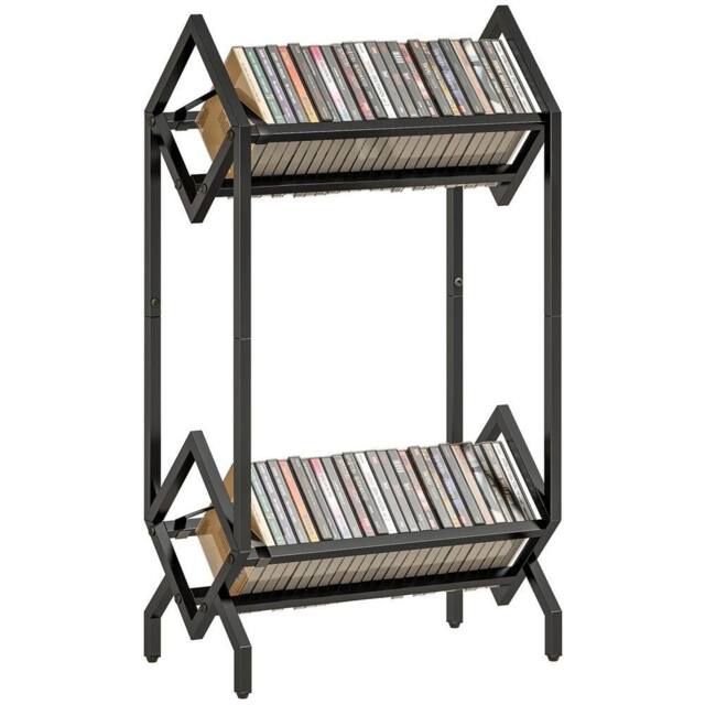 SPETLEK 50 CD 2 Tier Metal Storage Rack Display for CDs DVDs Black - image 1