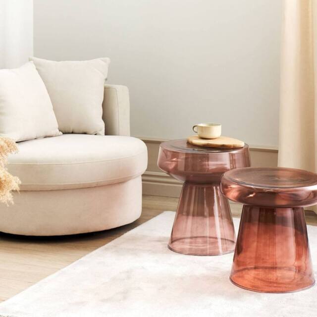Wyld and Coco Set 2 Transparent Red Glass Round Side Tables - image 1