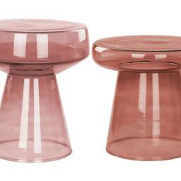 Wyld and Coco Set 2 Transparent Red Glass Round Side Tables - thumbnail 2