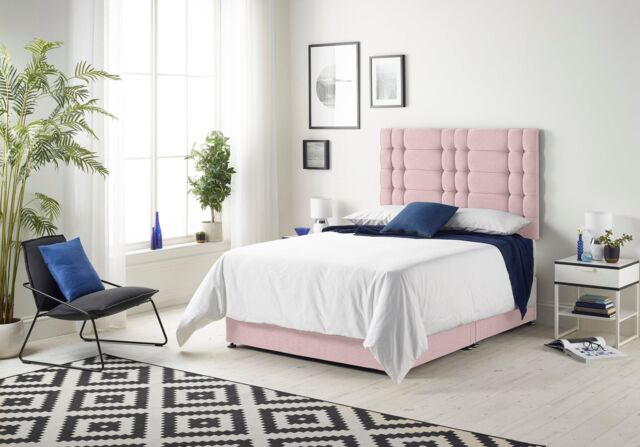 Somnior Bliss Sprung Memory Foam 2 Drawer Divan Bed with Upholstered Headboard Plush Velvet in Pink - Size: Small Double - image 1