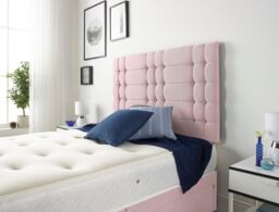Somnior Bliss Sprung Memory Foam 2 Drawer Divan Bed with Upholstered Headboard Plush Velvet in Pink - Size: Small Double - thumbnail 4