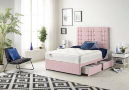 Somnior Bliss Sprung Memory Foam 2 Drawer Divan Bed with Upholstered Headboard Plush Velvet in Pink - Size: Small Double - thumbnail 2