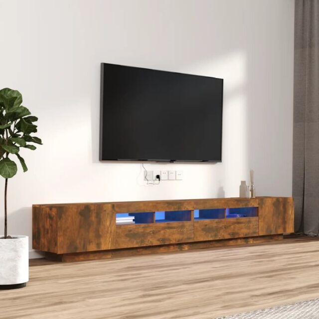 Berkfield Home 3 Piece TV Cabinet Set with LED Lights Smoked Oak Engineered Wood in Brown - image 1