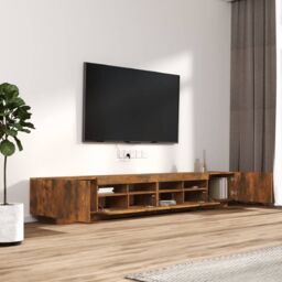 Berkfield Home 3 Piece TV Cabinet Set with LED Lights Smoked Oak Engineered Wood in Brown - thumbnail 6