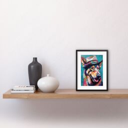 "Artery8 Wall Art Print German Shepherd with Fedora Hat Vibrant Portrait Artwork Framed 9X7 Inch in Black - Size: W7"" x H9""" - thumbnail 2