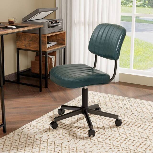 Costway Swivel Office Chair PU Leather Height Adjustable Executive Task Chairs in Dark Green - image 1