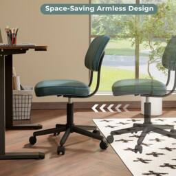 Costway Swivel Office Chair PU Leather Height Adjustable Executive Task Chairs in Dark Green - thumbnail 4