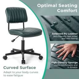 Costway Swivel Office Chair PU Leather Height Adjustable Executive Task Chairs in Dark Green - thumbnail 7