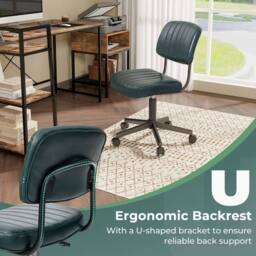 Costway Swivel Office Chair PU Leather Height Adjustable Executive Task Chairs in Dark Green - thumbnail 5