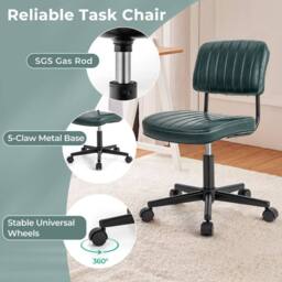 Costway Swivel Office Chair PU Leather Height Adjustable Executive Task Chairs in Dark Green - thumbnail 8