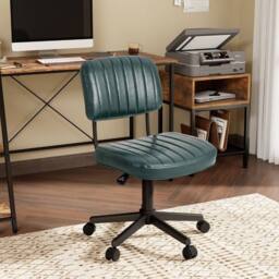 Costway Swivel Office Chair PU Leather Height Adjustable Executive Task Chairs in Dark Green - thumbnail 2