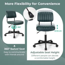 Costway Swivel Office Chair PU Leather Height Adjustable Executive Task Chairs in Dark Green - thumbnail 6
