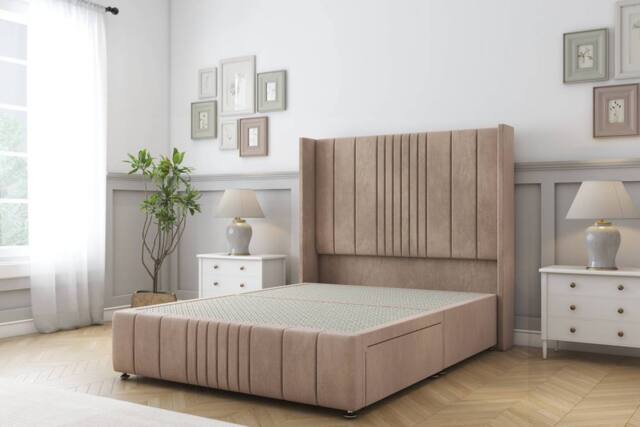 "Sloomy Hargrave Naples Divan Base No Drawers-54"" Wingback & 12"" Footboard in Light Brown - Size: Small Double" - image 1