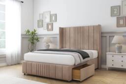 "Sloomy Hargrave Naples Divan Base No Drawers-54"" Wingback & 12"" Footboard in Light Brown - Size: Small Double" - thumbnail 4