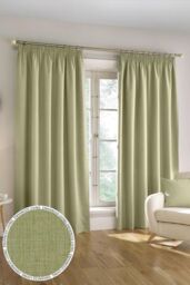 Harvard Green 100% Blackout, Thermal, Linen Look Tape Top Pair of Curtains - thumbnail 1