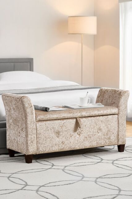 Home Discount Vida Designs Seville Storage Ottoman Velvet Fabric UKFR Furniture in Beige - image 1