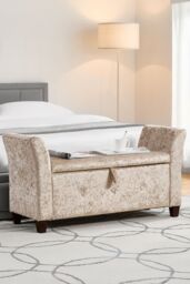 Home Discount Vida Designs Seville Storage Ottoman Velvet Fabric UKFR Furniture in Beige