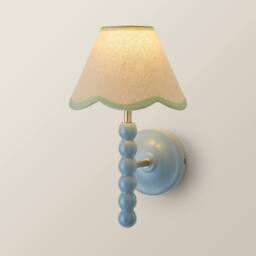 ValueLights Bobbins Pair Blue Bobble Wall Lights & Linen Pastel Trim Lamp Shades in Pale Green - thumbnail 6