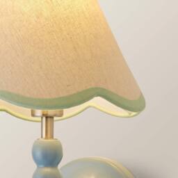 ValueLights Bobbins Pair Blue Bobble Wall Lights & Linen Pastel Trim Lamp Shades in Pale Green - thumbnail 5