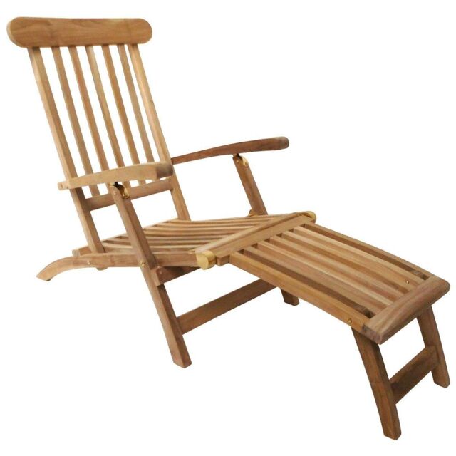 Charles Bentley Solid Wooden Teak Steamer Chair/Sun Lounger Garden Furniture in Natural