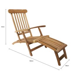Charles Bentley Solid Wooden Teak Steamer Chair/Sun Lounger Garden Furniture in Natural - thumbnail 5
