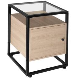 tectake Nightstand Dudley With 3 Shelves, Magnetic Door in Light Oak - thumbnail 1
