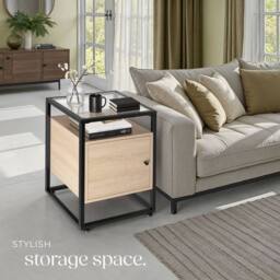 tectake Nightstand Dudley With 3 Shelves, Magnetic Door in Light Oak - thumbnail 8