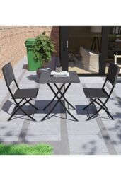 Home Discount 3Pcs Garden Vida Capri 2 Seater Rattan Bistro UKFR Fabric Furniture in Black - thumbnail 3