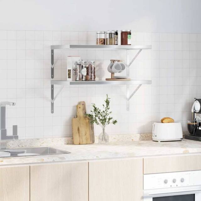 Berkfield Home Wall Shelves 2 pcs 75x40x3 cm Silver Stainless Steel - Size: 75 x 40 x 3 cm - image 1