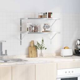 Berkfield Home Wall Shelves 2 pcs 75x40x3 cm Silver Stainless Steel - Size: 75 x 40 x 3 cm - thumbnail 1