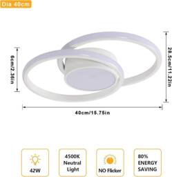 Goeco LED Ceiling Light, 42W, Modern, Round Lamp for Bedrooms, 40 cm, 4500 K in White - thumbnail 5