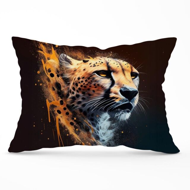 Warren Reed - Designer Cheetah Face Splashart Dark Background Cushions in Yellow - Size: 60 cm x 60 cm - image 1