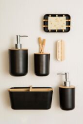Orsina 300 ml Black Lotion Dispenser, Bamboo Fibre Hand Lotion Pump, Modern Design Soap Dispenser - thumbnail 3
