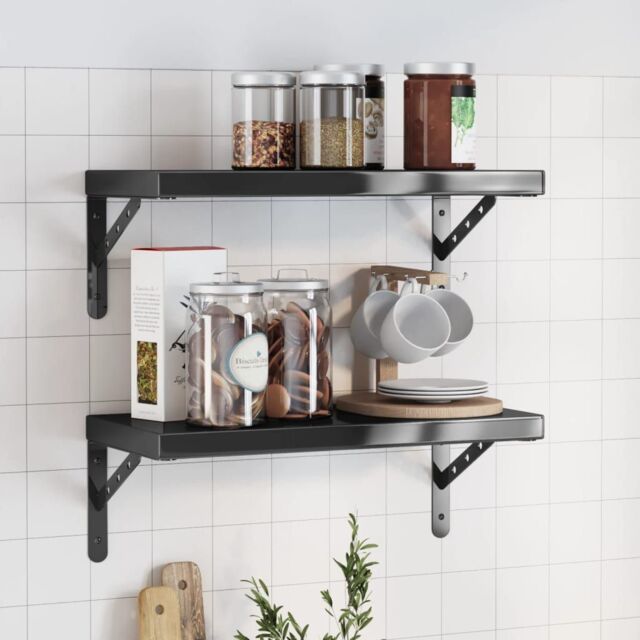 Berkfield Home Wall Shelves 2 pcs 50x23.5 cm Black Stainless Steel - image 1