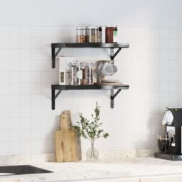Berkfield Home Wall Shelves 2 pcs 50x23.5 cm Black Stainless Steel - thumbnail 3
