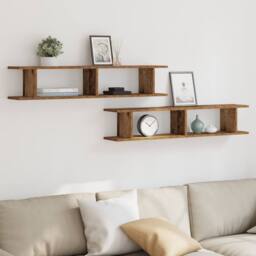 Berkfield Home Wall Shelves 2 pcs Old Wood 105x18x20 cm Engineered Wood in Brown - Size: 105 x 18 x 20 cm - thumbnail 3