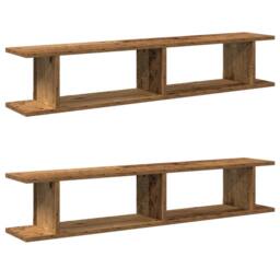 Berkfield Home Wall Shelves 2 pcs Old Wood 105x18x20 cm Engineered Wood in Brown - Size: 105 x 18 x 20 cm - thumbnail 2