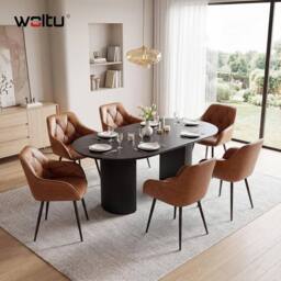 SPETLEK Set of 4 Faux Leather Dining Chairs in Brown - Size: 0.6m2 - thumbnail 3