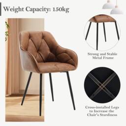 SPETLEK Set of 4 Faux Leather Dining Chairs in Brown - Size: 0.6m2 - thumbnail 6