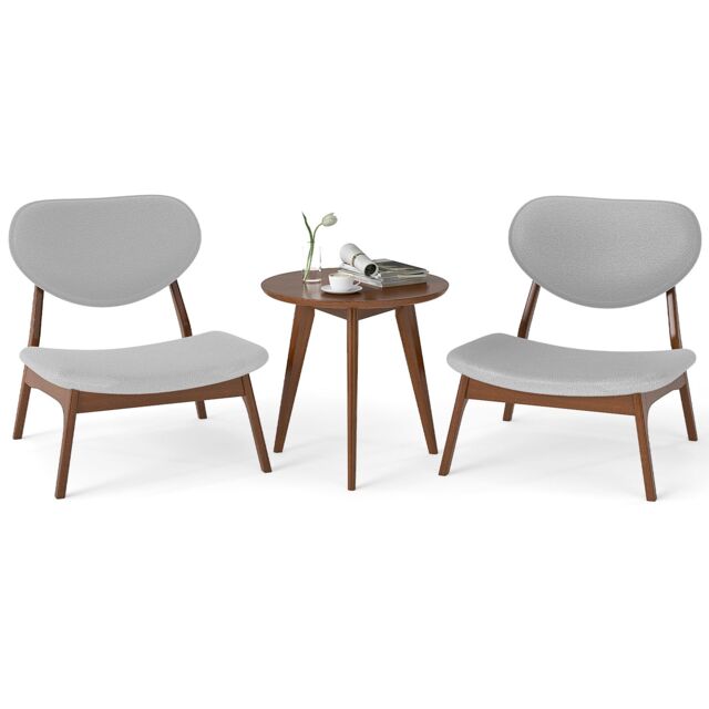 Costway 3 PCS Patio Bistro Set Upholstered Indoor Outdoor Side Table & 2 Chairs in Grey - image 1