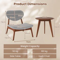 Costway 3 PCS Patio Bistro Set Upholstered Indoor Outdoor Side Table & 2 Chairs in Grey - thumbnail 2