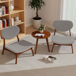 Costway 3 PCS Patio Bistro Set Upholstered Indoor Outdoor Side Table & 2 Chairs in Grey - thumbnail 3