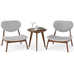 Costway 3 PCS Patio Bistro Set Upholstered Indoor Outdoor Side Table & 2 Chairs in Grey
