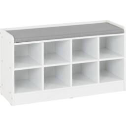 FORGEVIO White Fabric Steel Shoe Bench Modern Hallway Space Saving Storage - thumbnail 1