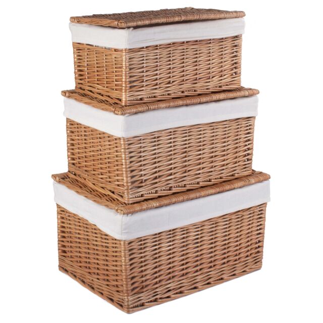 Red Hamper Wicker Set of 3 Light Steamed Cotton Lined Storage Basket in Brown - image 1