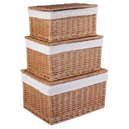 Red Hamper Wicker Set of 3 Light Steamed Cotton Lined Storage Basket in Brown