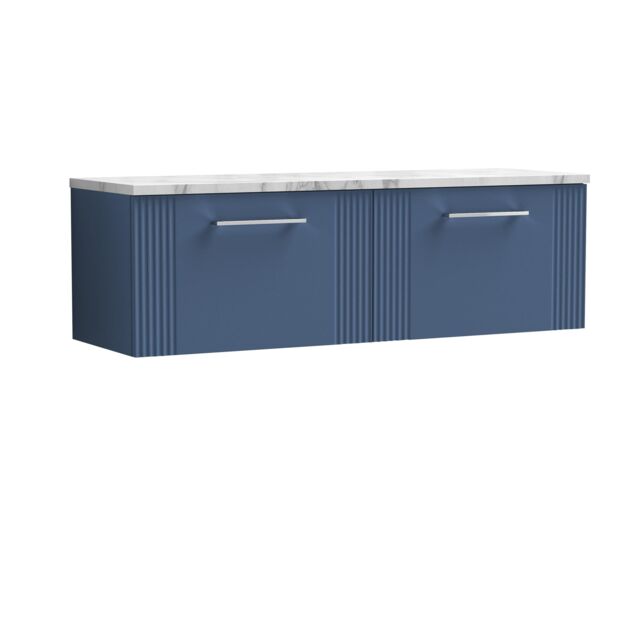 Balterley 2 Drawer Wall Hung Vanity Unit Marble Laminate Worktop, Blue 1200mm - image 1
