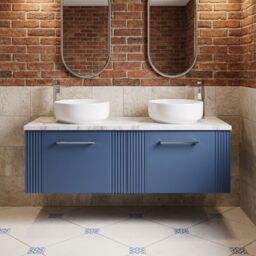 Balterley 2 Drawer Wall Hung Vanity Unit Marble Laminate Worktop, Blue 1200mm - thumbnail 8